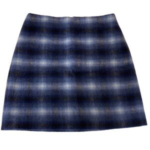 Catherine Malandrino Skirt Blue Wool Blend Brushed Plaid Tartan Size - 8
